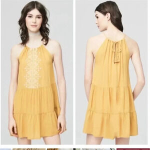 Aeropostale Yellow Embroidered Mini Dress With Tie back and Tassels // s…